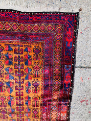 Antique Rug, Hand Woven Rug, Persian Rug, Middle Eastern Rug, Handmade Rug, Bright Home Decor, Red, Orange, Yellow, Blue, Small Rug,