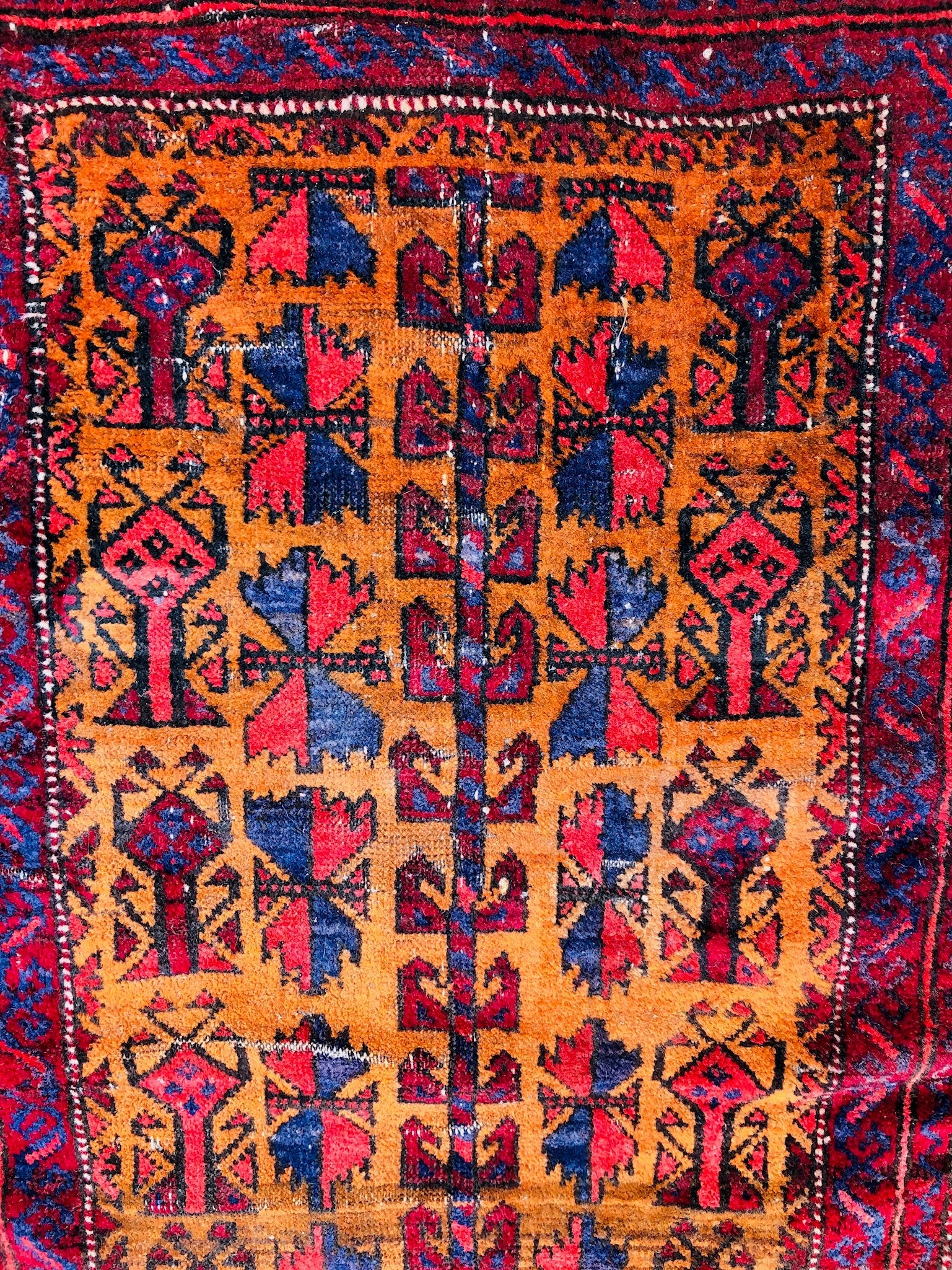 Antique Rug, Hand Woven Rug, Persian Rug, Middle Eastern Rug, Handmade Rug, Bright Home Decor, Red, Orange, Yellow, Blue, Small Rug,