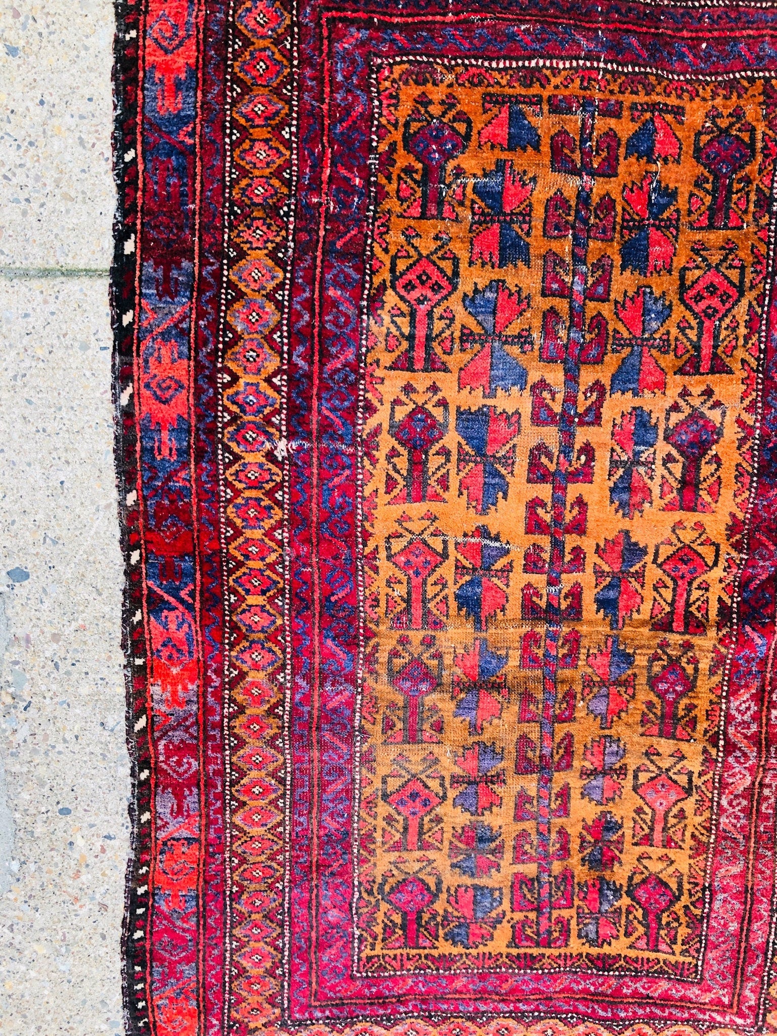 Antique Rug, Hand Woven Rug, Persian Rug, Middle Eastern Rug, Handmade Rug, Bright Home Decor, Red, Orange, Yellow, Blue, Small Rug,