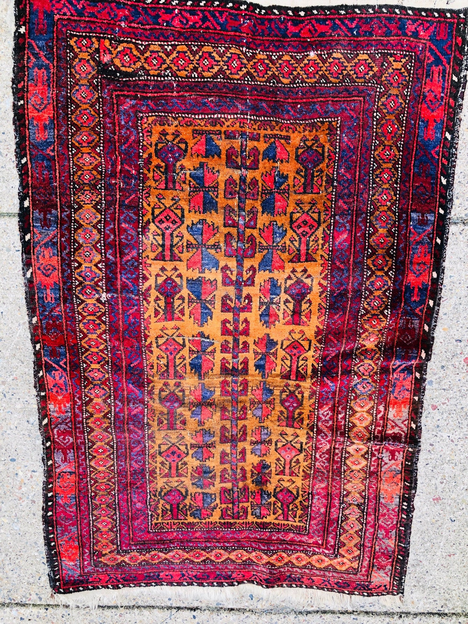 Antique Rug, Hand Woven Rug, Persian Rug, Middle Eastern Rug, Handmade Rug, Bright Home Decor, Red, Orange, Yellow, Blue, Small Rug,