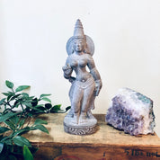 Dancing Goddess Statue, Vintage Home Decor, Pewter Toned Statue, Vintage Figurine, Small Figurine, Dancing Lady, Etched Statue, Stone Carve