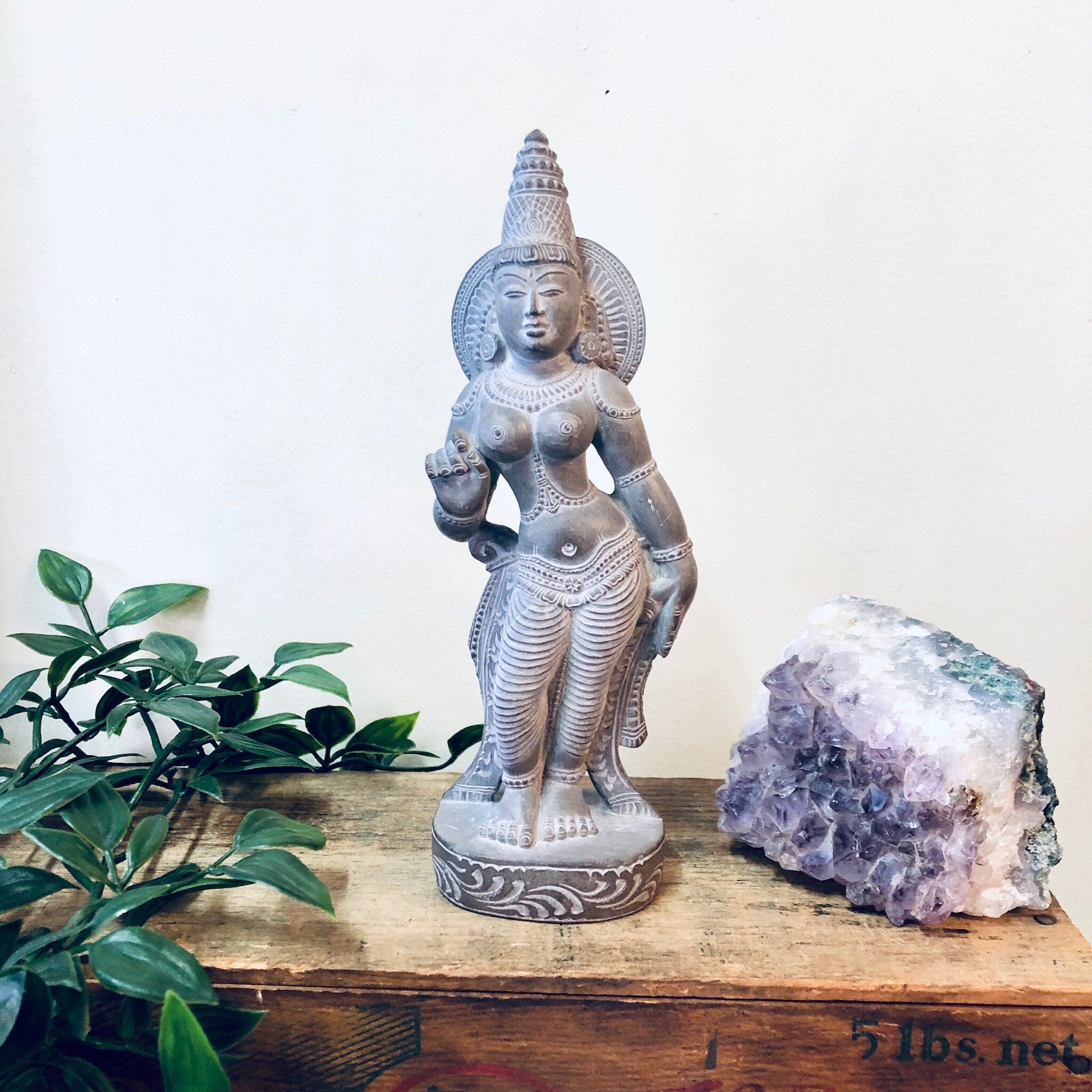 Dancing Goddess Statue, Vintage Home Decor, Pewter Toned Statue, Vintage Figurine, Small Figurine, Dancing Lady, Etched Statue, Stone Carve