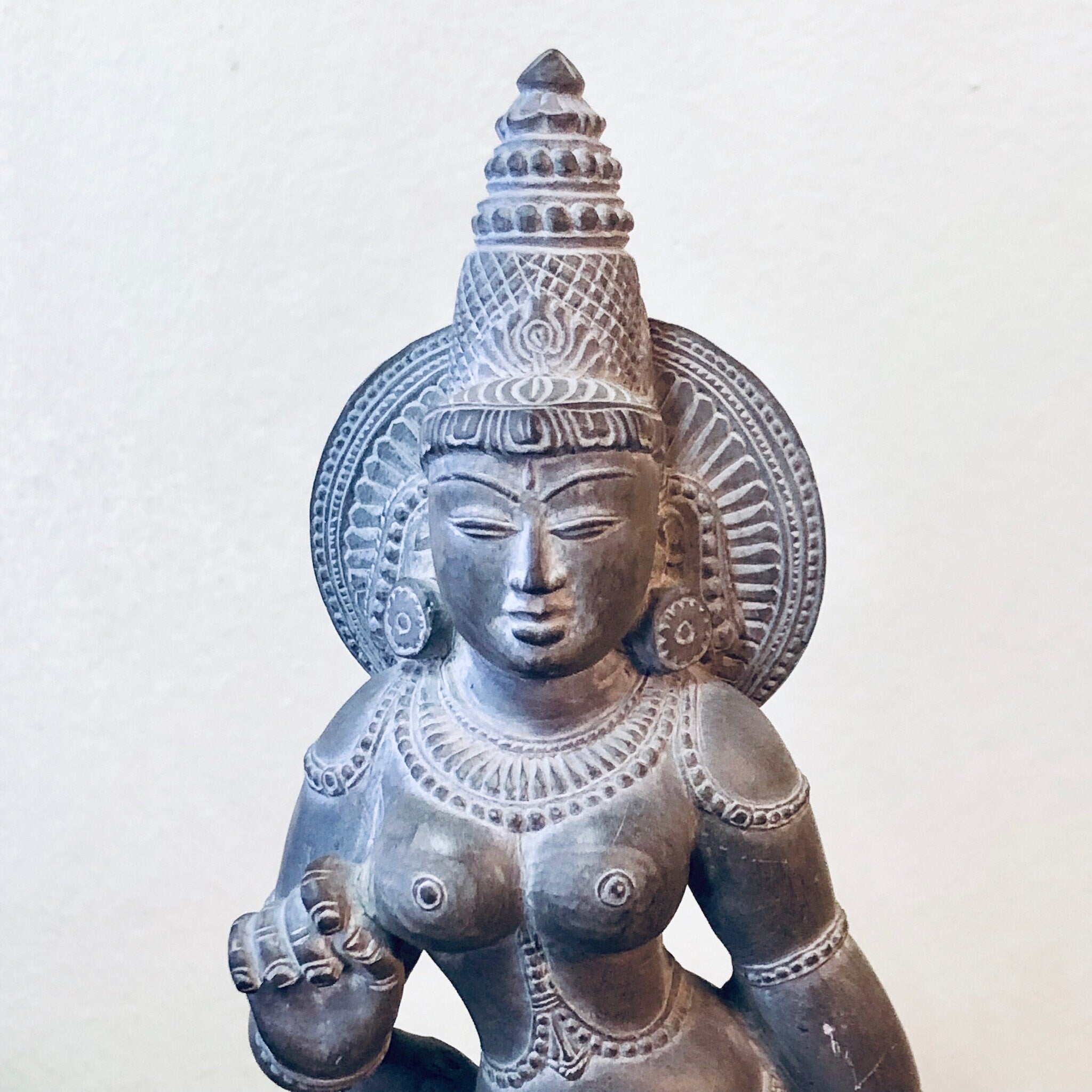 Dancing Goddess Statue, Vintage Home Decor, Pewter Toned Statue, Vintage Figurine, Small Figurine, Dancing Lady, Etched Statue, Stone Carve