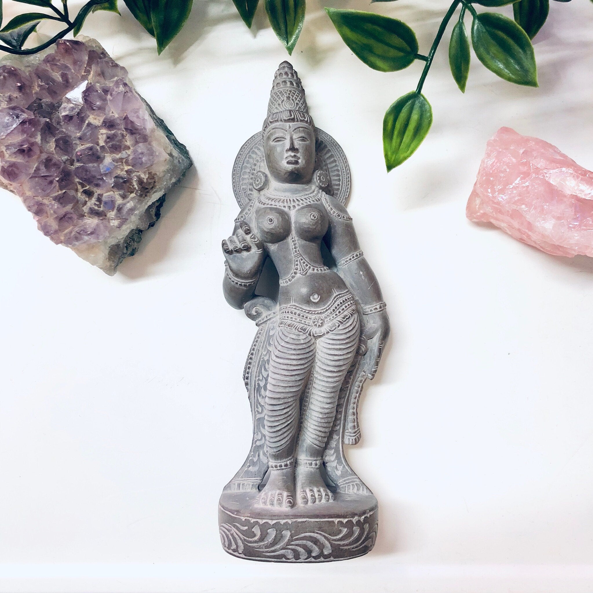 Dancing Goddess Statue, Vintage Home Decor, Pewter Toned Statue, Vintage Figurine, Small Figurine, Dancing Lady, Etched Statue, Stone Carve