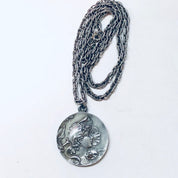 Vintage Necklace, Pewter Necklace, Art Nouveau Pendant, Pewter Jewelry, Vintage Jewelry, Lady Face Pendant, Circle Pendant, Simple Jewelry