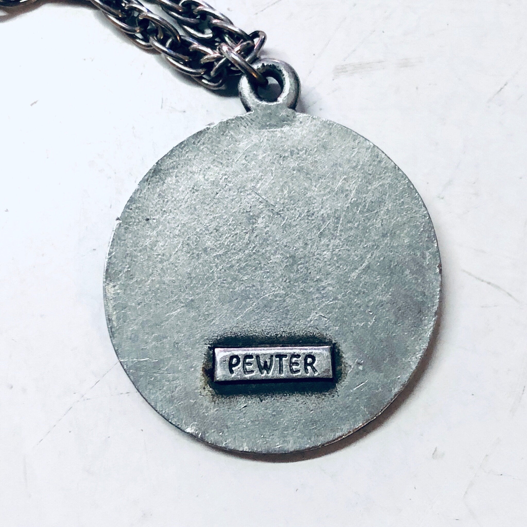 Vintage Necklace, Pewter Necklace, Art Nouveau Pendant, Pewter Jewelry, Vintage Jewelry, Lady Face Pendant, Circle Pendant, Simple Jewelry