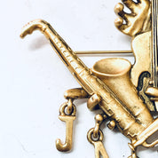 Vintage Brooch, Gold Toned Pin, Jammin Brooch, Musical Pin, Costume Jewelry, Statement Jewelry, Saxophone Pin, Unique Brooch, Rare Pin