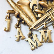 Vintage Brooch, Gold Toned Pin, Jammin Brooch, Musical Pin, Costume Jewelry, Statement Jewelry, Saxophone Pin, Unique Brooch, Rare Pin