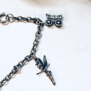 Vintage Bracelet, Charm Bracelet, Charm Jewelry, Silver Bracelet, Vintage Jewelry, Tinkerbell Bracelet, Wagon Charm, Religious Jewelry, 925