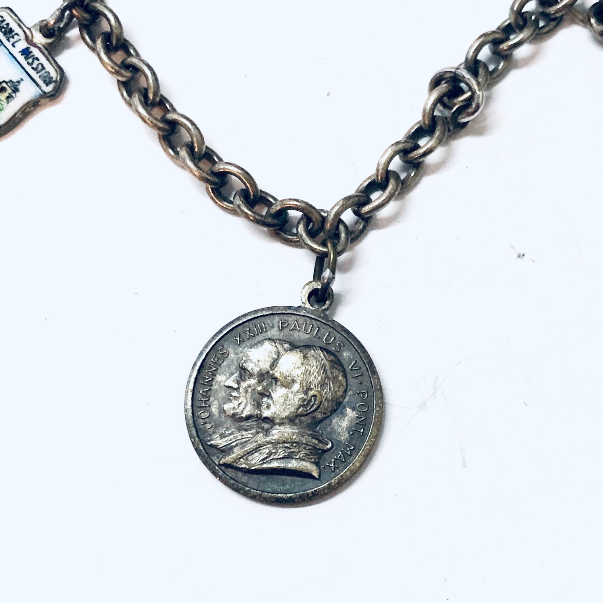 Vintage Bracelet, Charm Bracelet, Charm Jewelry, Silver Bracelet, Vintage Jewelry, Tinkerbell Bracelet, Wagon Charm, Religious Jewelry, 925