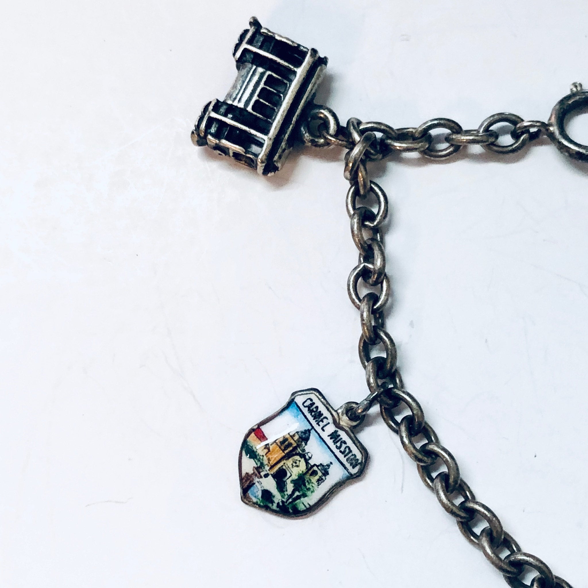 Vintage Bracelet, Charm Bracelet, Charm Jewelry, Silver Bracelet, Vintage Jewelry, Tinkerbell Bracelet, Wagon Charm, Religious Jewelry, 925