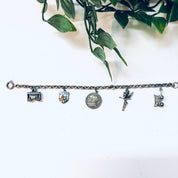 Vintage Bracelet, Charm Bracelet, Charm Jewelry, Silver Bracelet, Vintage Jewelry, Tinkerbell Bracelet, Wagon Charm, Religious Jewelry, 925