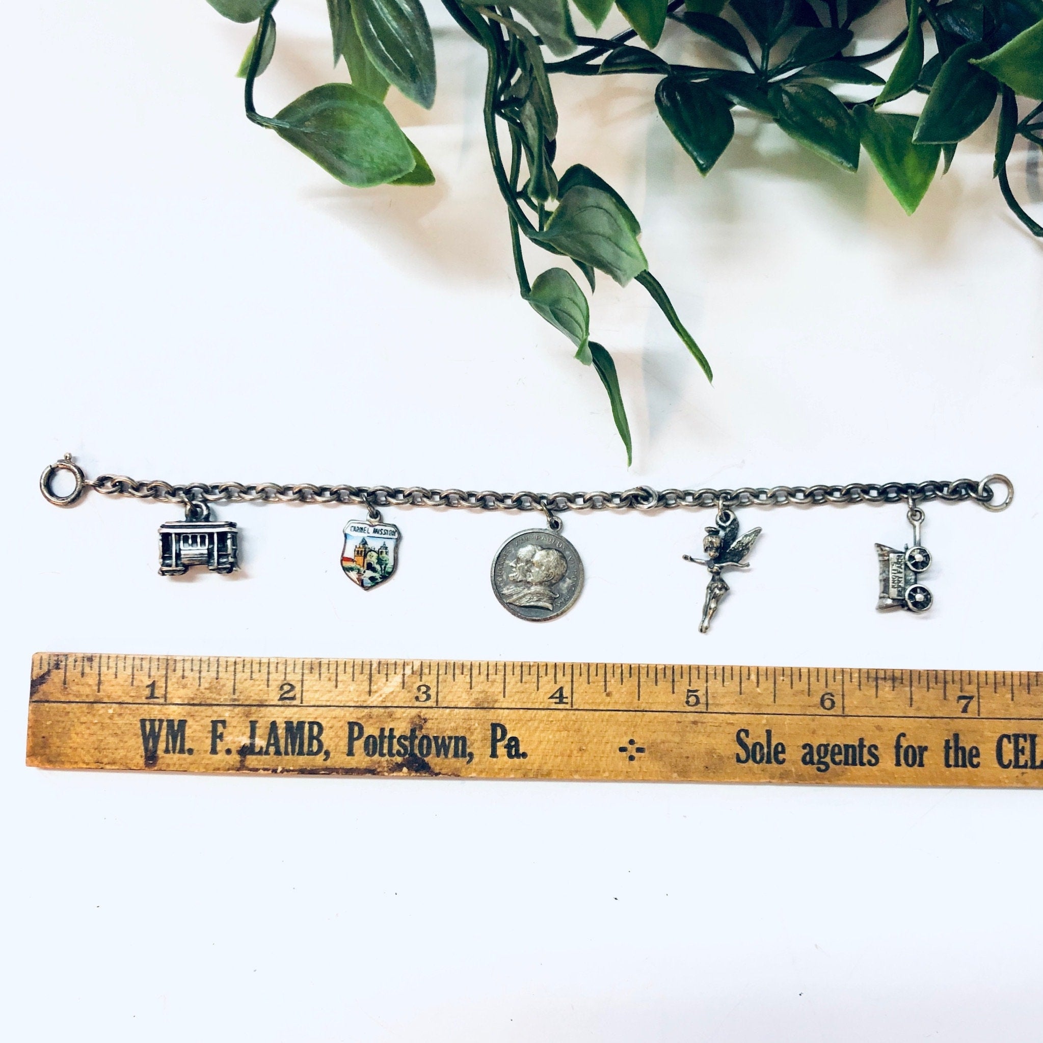 Vintage Bracelet, Charm Bracelet, Charm Jewelry, Silver Bracelet, Vintage Jewelry, Tinkerbell Bracelet, Wagon Charm, Religious Jewelry, 925
