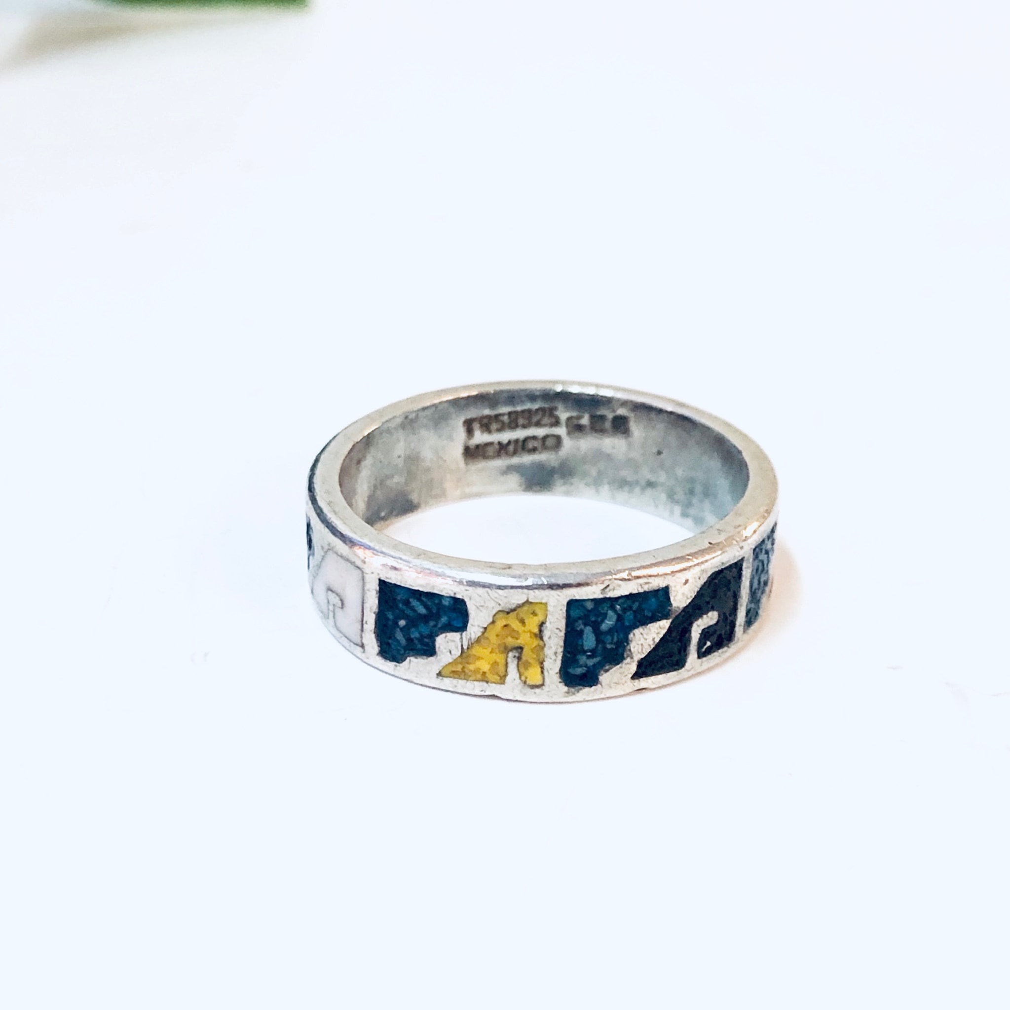 Vintage Ring, Silver Ring, Inlay Stone Ring, Turquoise, Coral, Yellow, White, Unique Jewelry, Band Ring, Thin Band, Purple, 925 Ring