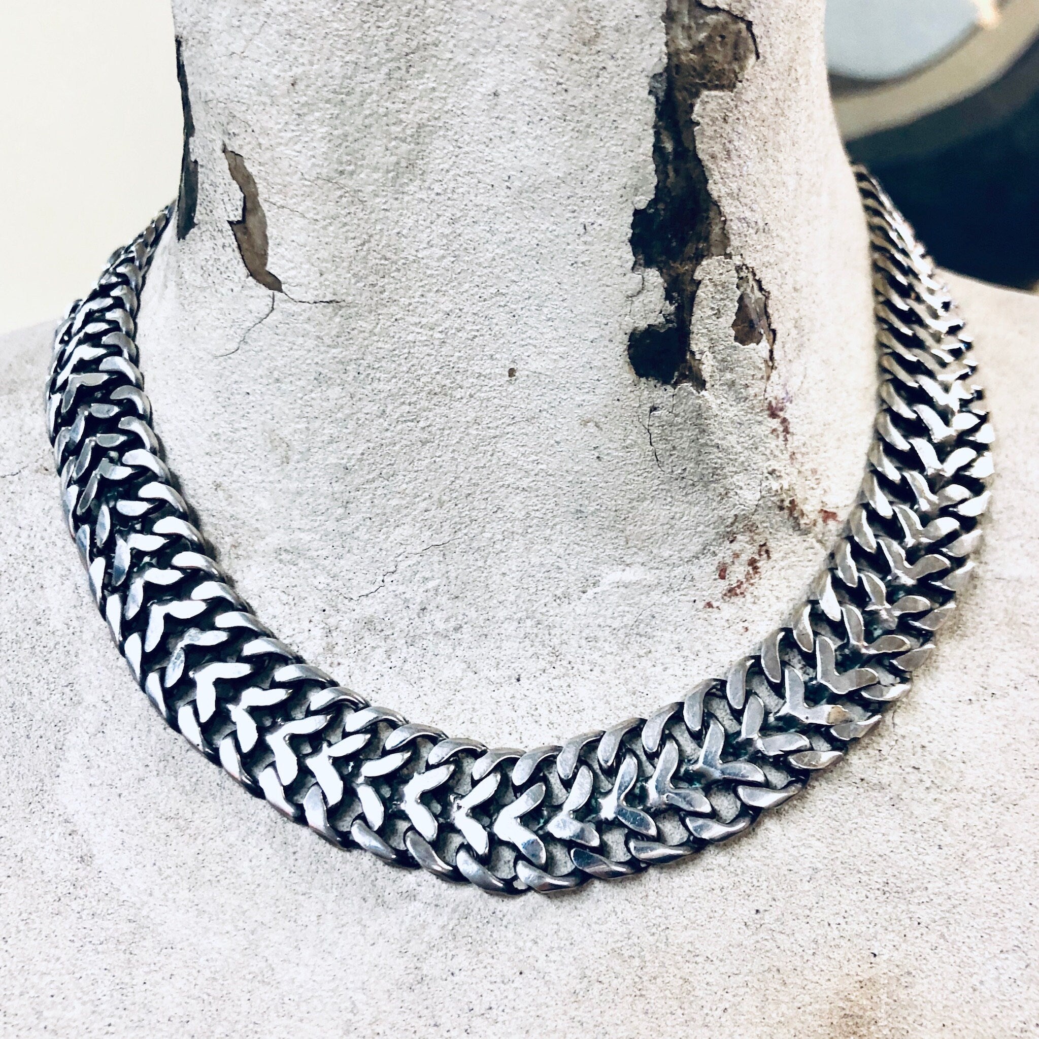 Vintage Choker, Vintage Silver Necklace, Thick Chain, Silver Choker, Mexico Sterling, Chain Link, Vintage Jewelry, Bohemian Style, Boho