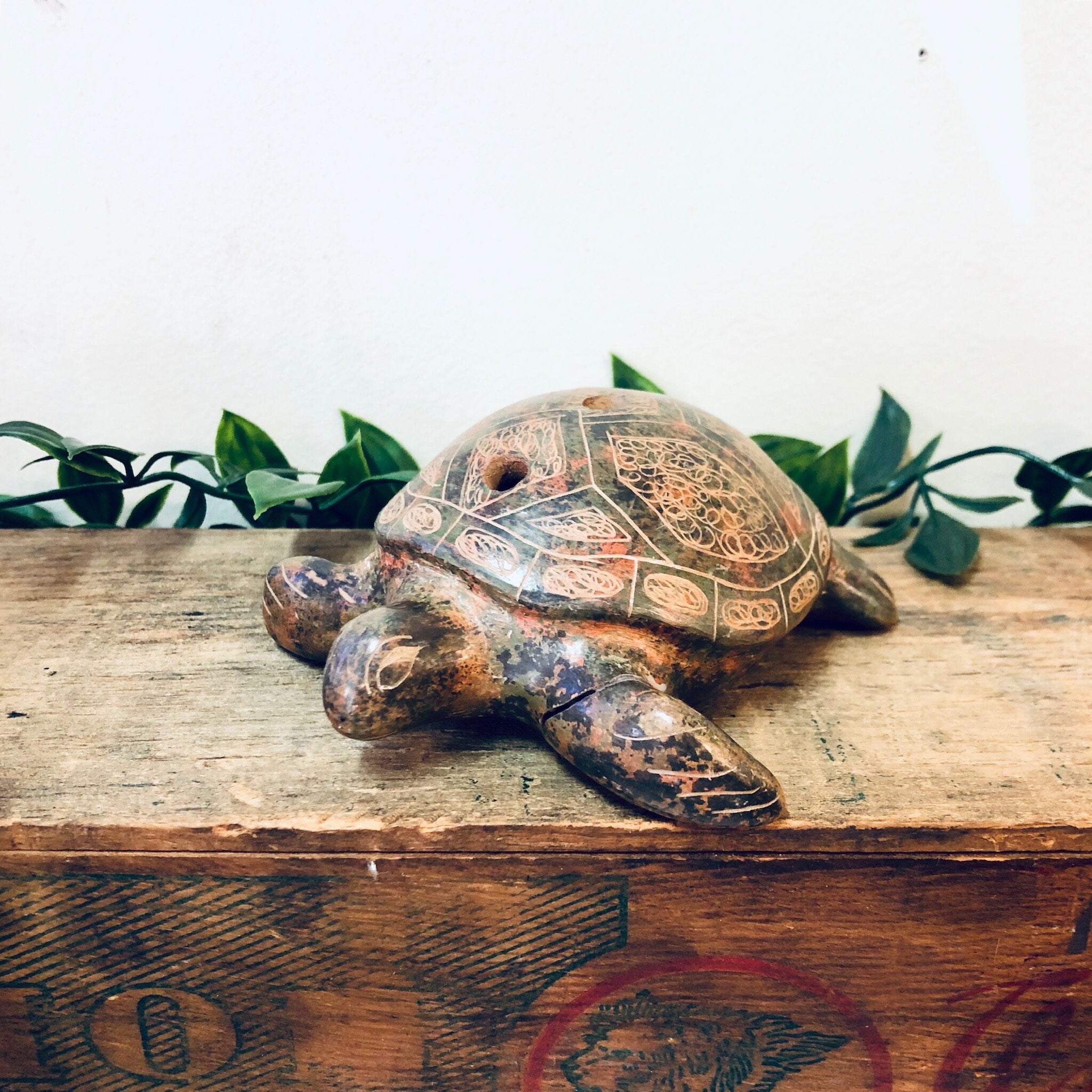 Turtle Figurine, Turtle Instrument, Recorder Instrument, Souvenir, Vintage Home Decor, Animal Decor, Carved Ceramic Turtle, Sea Turtle, Red