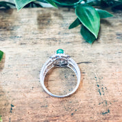 Vintage Silver Ring, Green Stone, Opalescent Stone, Faux Diamond Ring, Statement Jewelry, Vintage Jewelry, Green and Silver, Sparkly Ring