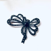 Vintage Silver Brooch, Bow Shaped Brooch, Vintage Pin, Vintage jewelry, Onyx Brooch, Marcasite Jewelry, Abstract Bow Design, Ribbon Pin, 925