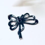 Vintage Silver Brooch, Bow Shaped Brooch, Vintage Pin, Vintage jewelry, Onyx Brooch, Marcasite Jewelry, Abstract Bow Design, Ribbon Pin, 925