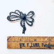 Vintage Silver Brooch, Bow Shaped Brooch, Vintage Pin, Vintage jewelry, Onyx Brooch, Marcasite Jewelry, Abstract Bow Design, Ribbon Pin, 925