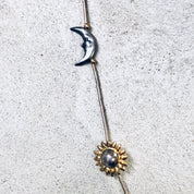 Vintage Silver Necklace, Moon Necklace, Star Necklace, Beaded Necklace, Sun Jewelry, Vintage Jewelry, Moon and Sun, Gold Accents, Thin Chain