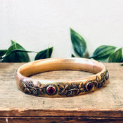 Vintage Bangle, Gold Toned Bangle, Vintage Bracelet, Gold Filled Jewelry, Red Stone, Gold and Red, Vintage Jewelry, Stacking Bracelet, Gold