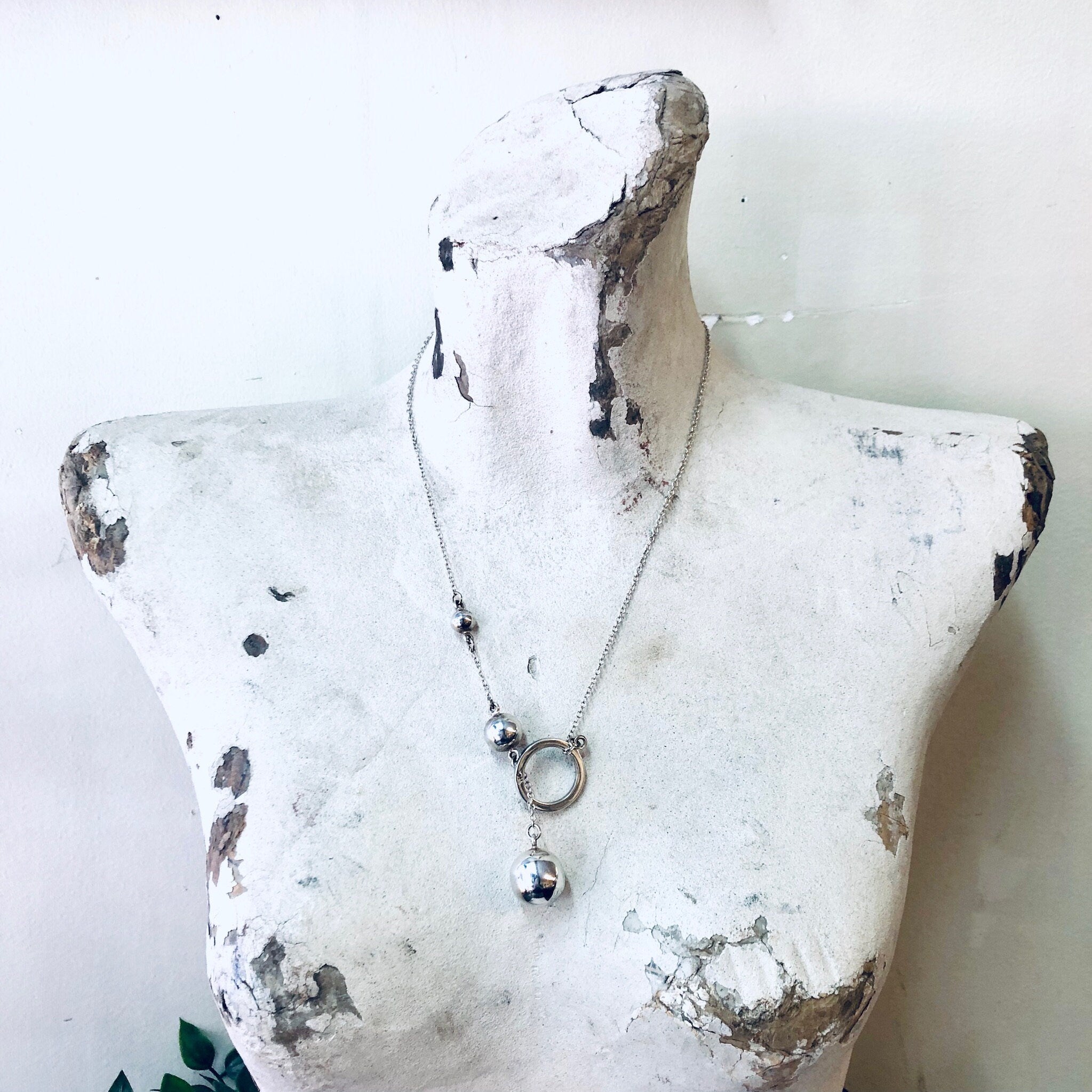 Vintage Necklace, Silver Necklace, Ball Necklace, Unique Jewelry, Statement Jewelry, Silver Chain, Ball and Chain, Thin Chain, 925 Necklace