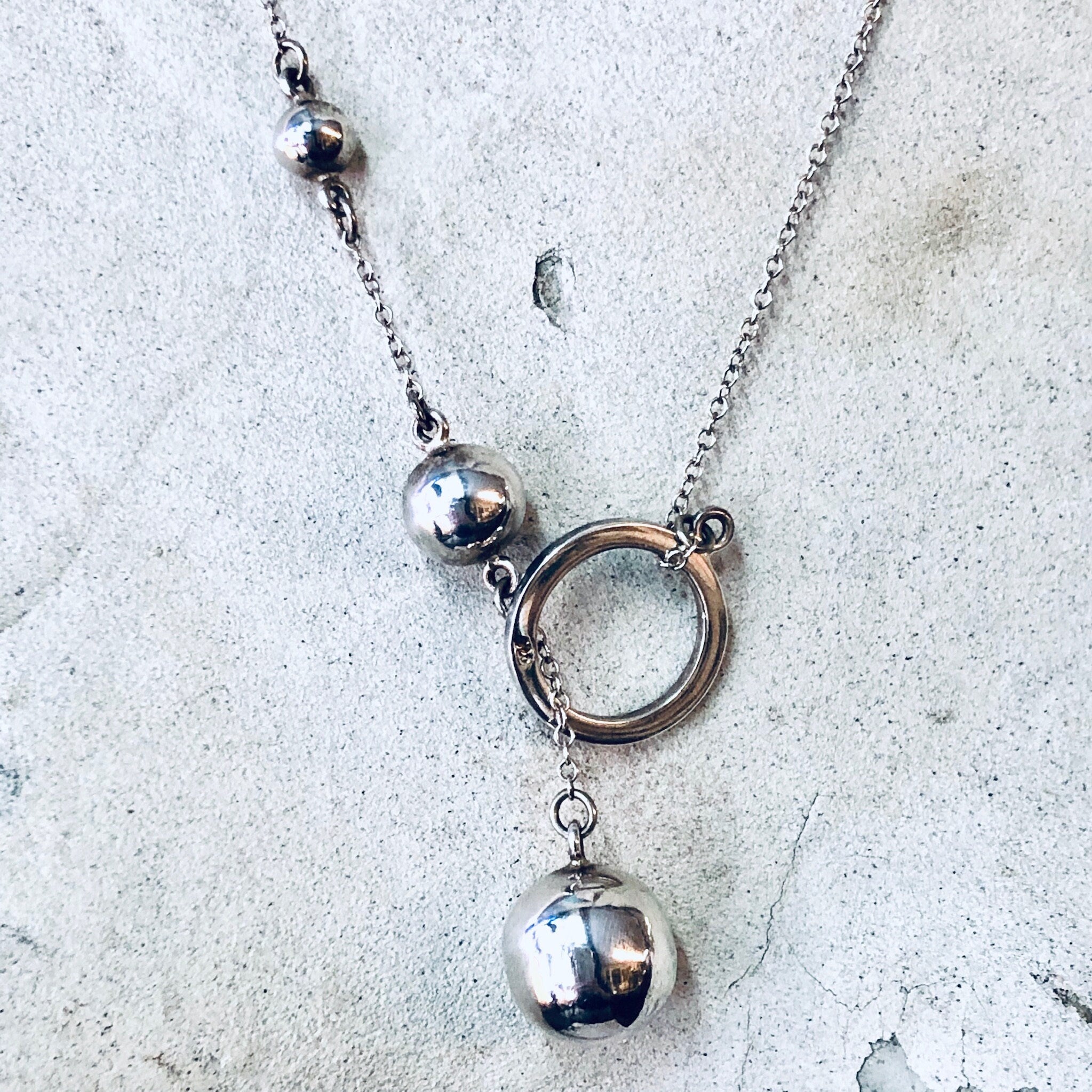 Vintage Necklace, Silver Necklace, Ball Necklace, Unique Jewelry, Statement Jewelry, Silver Chain, Ball and Chain, Thin Chain, 925 Necklace