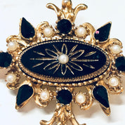 Vintage Brooch, Gold Toned Brooch, Black and Gold, Vintage Jewelry, Vintage Pin, Unique Jewelry, Statement Jewelry, Faux Pearl Pin, Black