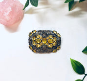 Vintage Brooch, Yellow Gemstone, Vintage Pin, Vintage Jewelry, Filagree Brooch, Statement Jewelry, Unique Jewelry, Rectangle Brooch, Gold