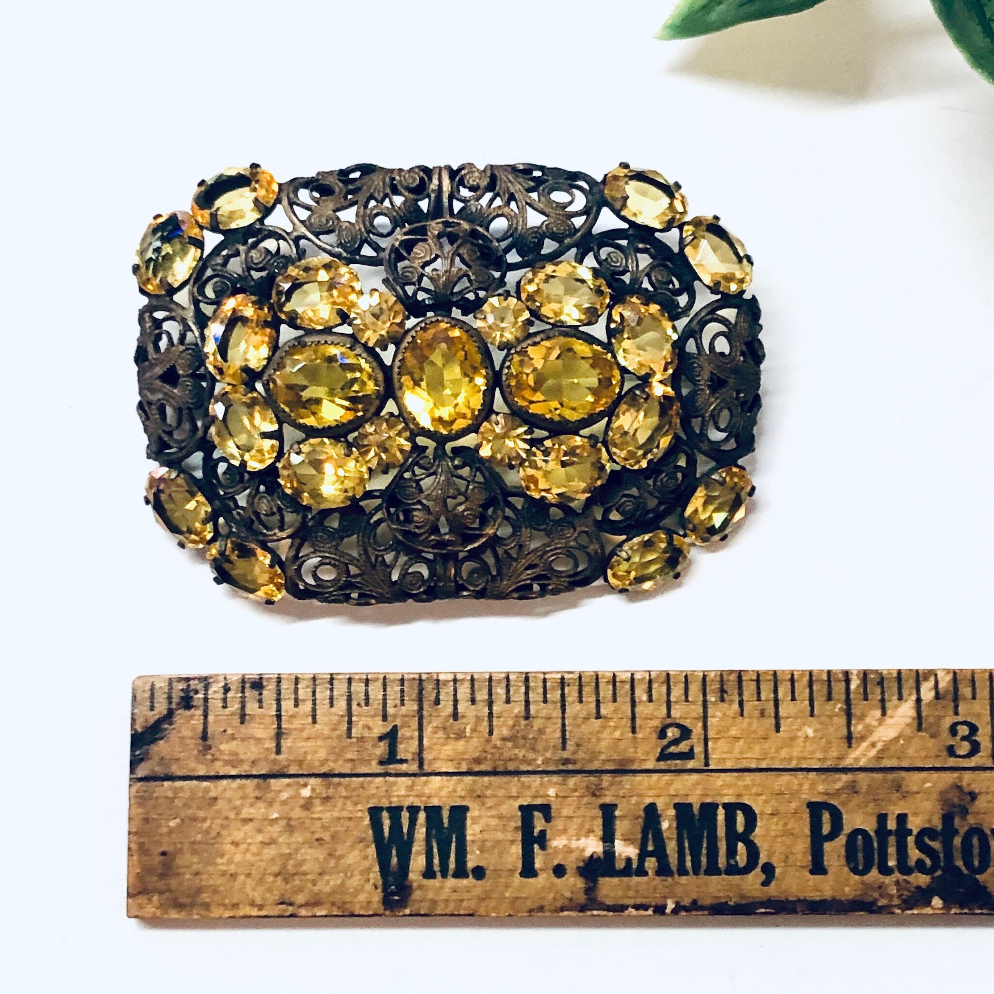 Vintage Brooch, Yellow Gemstone, Vintage Pin, Vintage Jewelry, Filagree Brooch, Statement Jewelry, Unique Jewelry, Rectangle Brooch, Gold