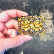 Vintage Brooch, Yellow Gemstone, Vintage Pin, Vintage Jewelry, Filagree Brooch, Statement Jewelry, Unique Jewelry, Rectangle Brooch, Gold