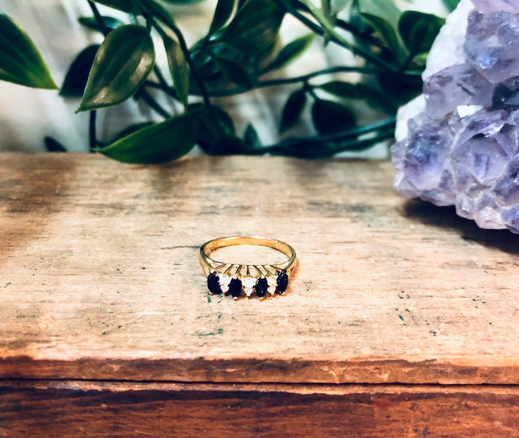 Vintage Gold Ring, Sapphire Ring, Sapphire Jewelry, Dark Blue Gemstone, 14K Gold Ring, 14K Yellow Gold, Anniversary Gift, Blue Ring, Gold