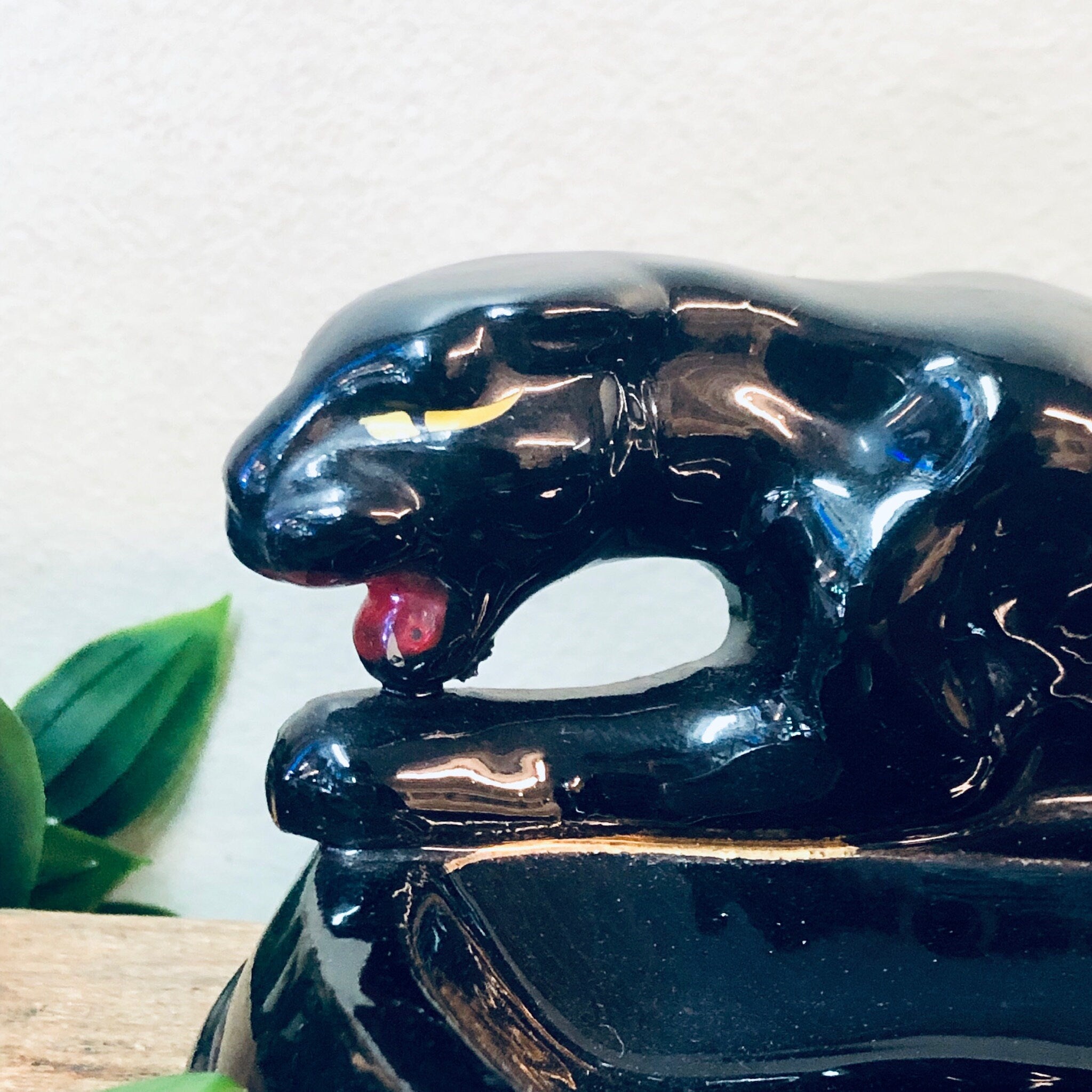Panther Ashtray, Vintage Ashtray, Vintage Home Decor, Vintage Panther, Catch All Dish, Ring Dish, Black Panther, 1970s Decor, Vanity Tray