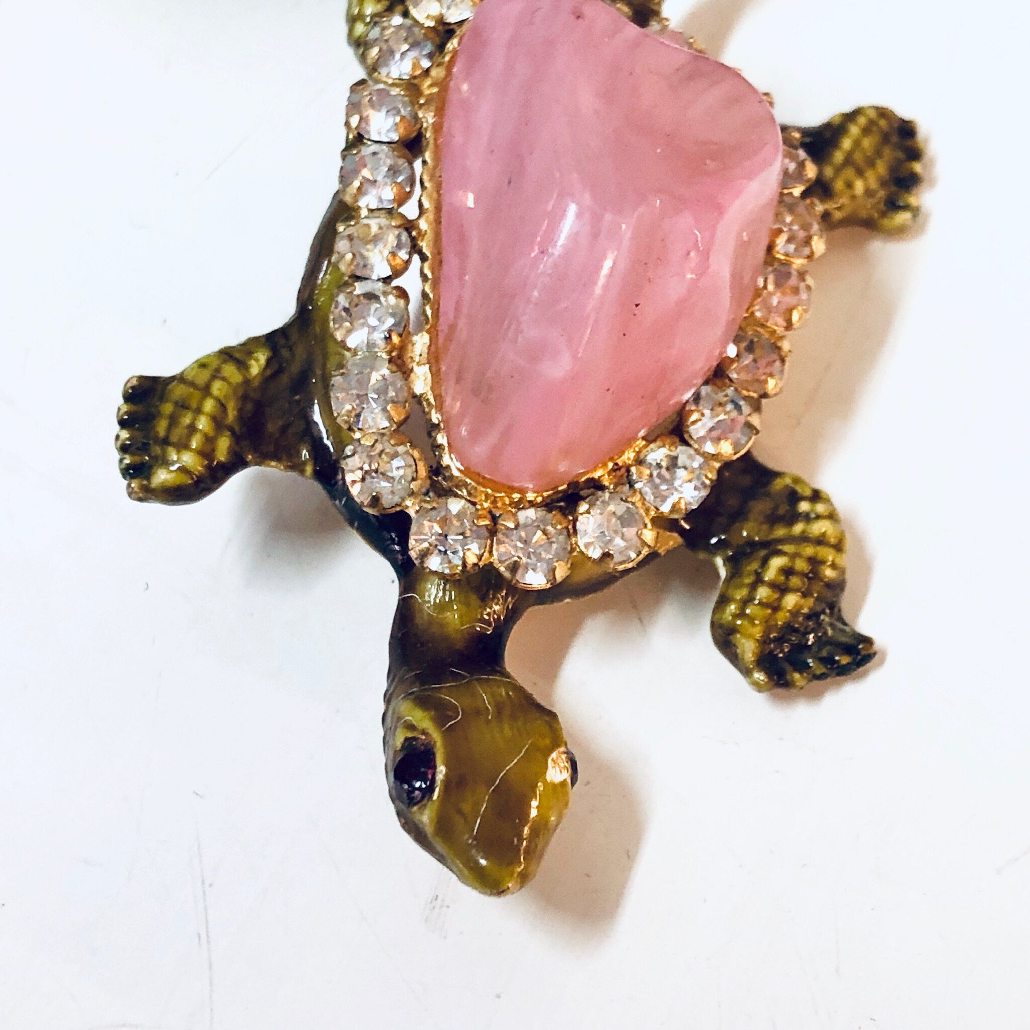 Vintage Turtle Pin, Vintage Brooch, Gold Toned Pin, Pink Gemstone Shell, Rhinestone Jewelry, Vintage Jewelry, Animal Jewelry, Turtle Pin,