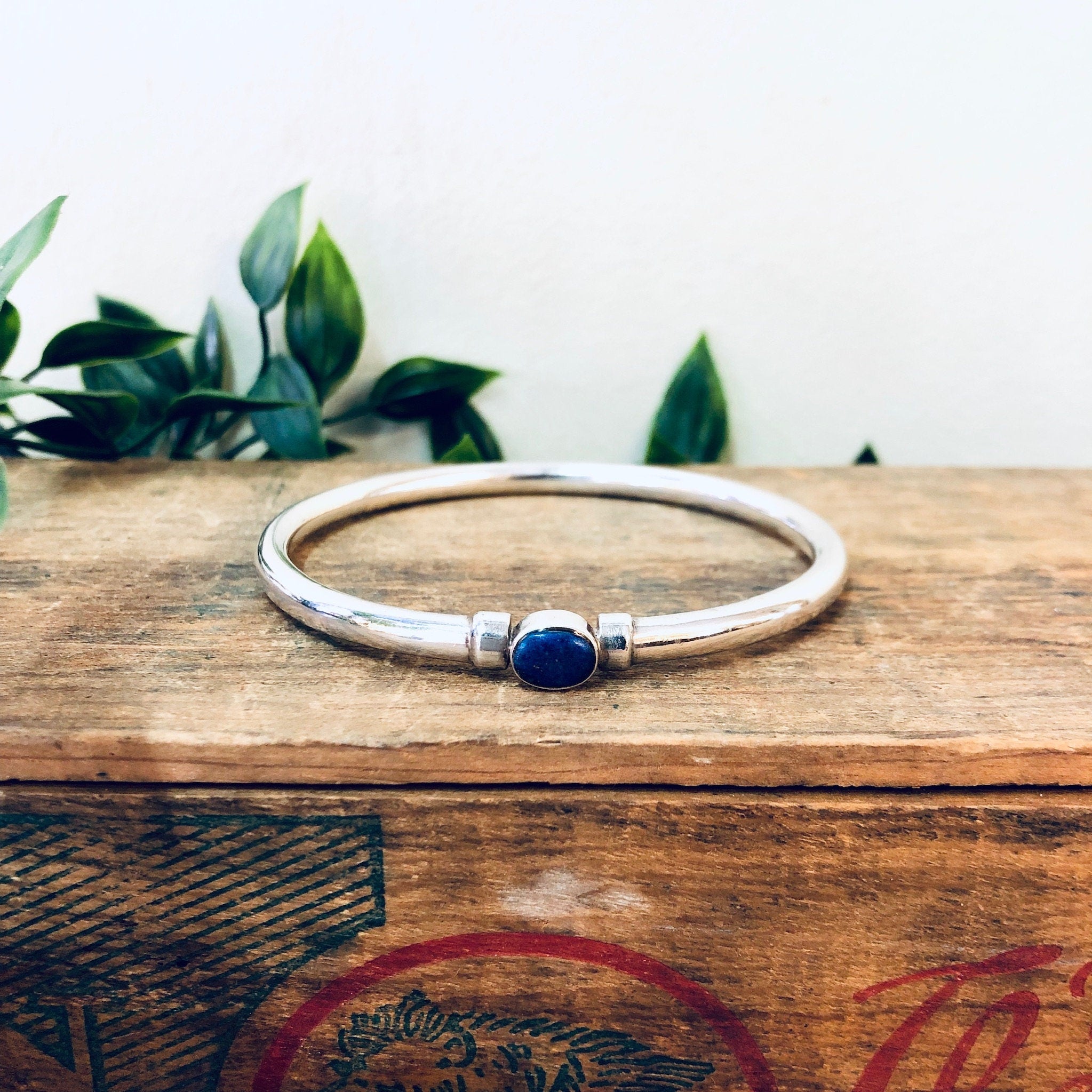 Vintage Bangle, Silver Bangle, Blue Lapis, Lapis Jewelry, Vintage Jewelry, Silver Bracelet, Vintage Bracelet, Sleek Bracelet, Unique, 925