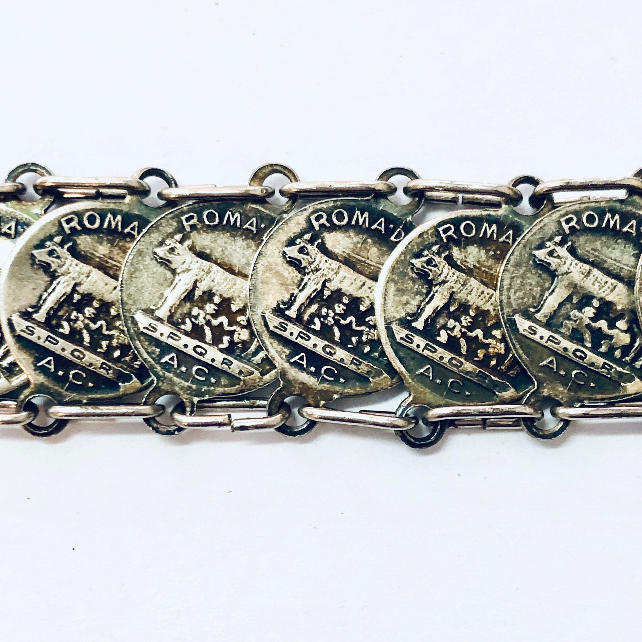 Vintage Coins, Coin Bracelet, SPQR Coins, Italy Rome Coins, Italian Souvenir, Souvenir Bracelet, Silver Coins, Coin Jewelry, Romulus, Remus