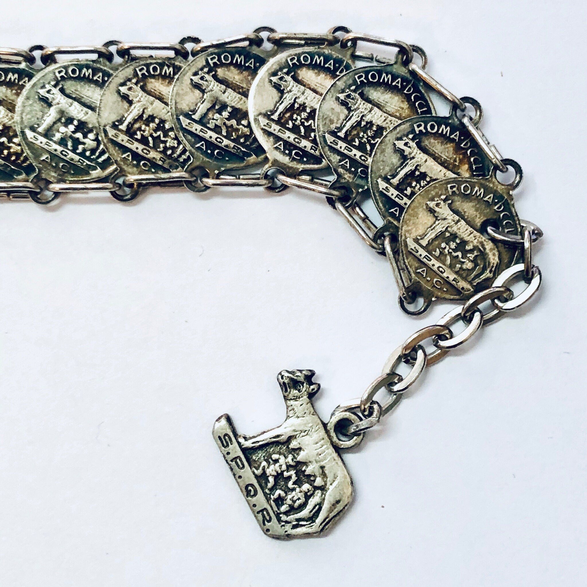 Vintage Coins, Coin Bracelet, SPQR Coins, Italy Rome Coins, Italian Souvenir, Souvenir Bracelet, Silver Coins, Coin Jewelry, Romulus, Remus