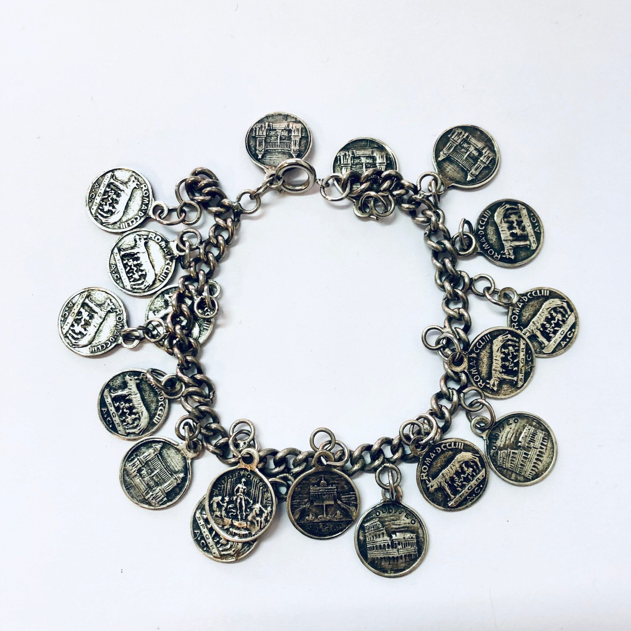 Vintage Coins, Coin Bracelet, SPQR Coins, Italy Rome Coins, Italian Souvenir, Souvenir Bracelet, Silver Coins, Coin Jewelry, Romulus, Remus
