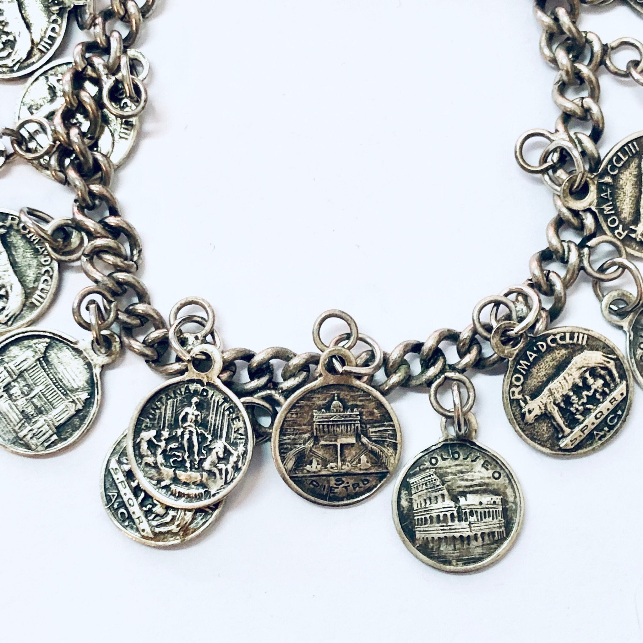 Vintage Coins, Coin Bracelet, SPQR Coins, Italy Rome Coins, Italian Souvenir, Souvenir Bracelet, Silver Coins, Coin Jewelry, Romulus, Remus