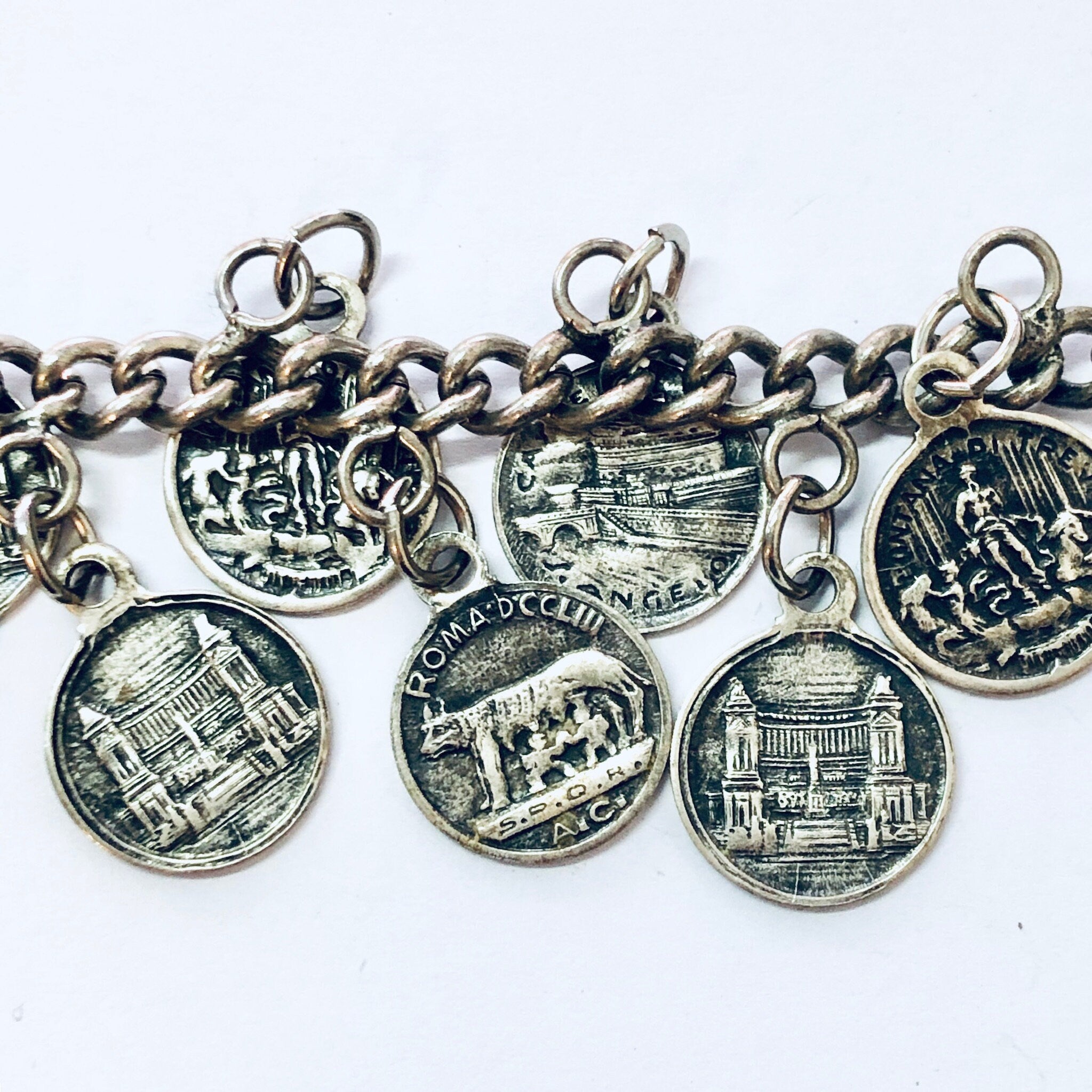 Vintage Coins, Coin Bracelet, SPQR Coins, Italy Rome Coins, Italian Souvenir, Souvenir Bracelet, Silver Coins, Coin Jewelry, Romulus, Remus