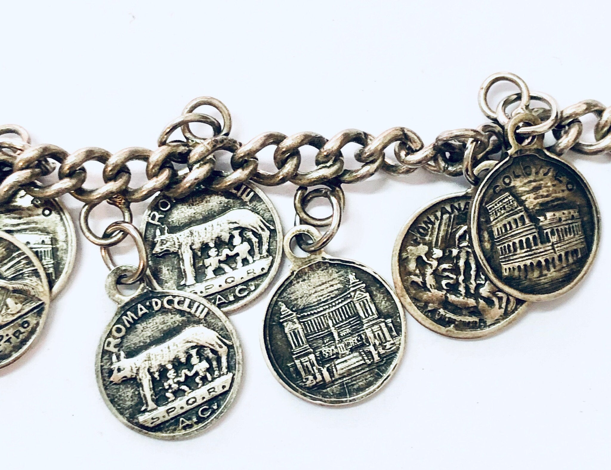 Vintage Coins, Coin Bracelet, SPQR Coins, Italy Rome Coins, Italian Souvenir, Souvenir Bracelet, Silver Coins, Coin Jewelry, Romulus, Remus