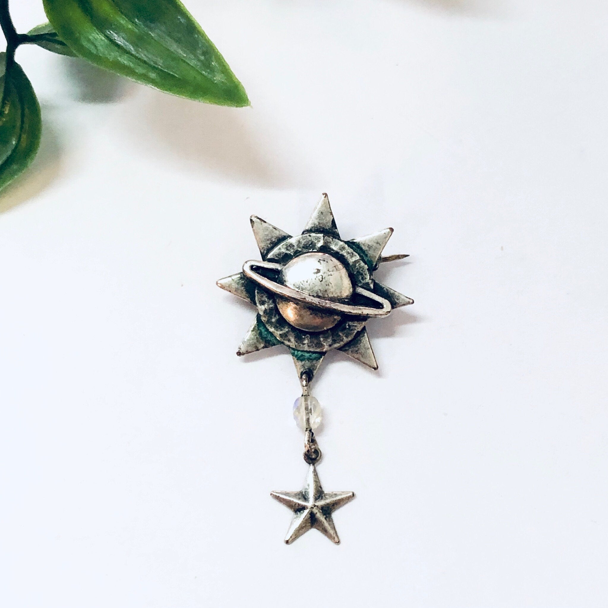 Vintage Brooch, Silver Pin, Saturn Brooch, Star Pin, Outer Space, Unique Jewelry, Planet Jewelry, Vintage Jewelry, Silver Brooch, 925 Brooch