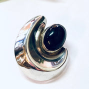 Vintage Earrings, Silver Earrings, Black Onyx, Onyx Jewelry, Vintage Jewelry, Statement Jewelry, Pierced Ears, Large Earrings, Unique Silver