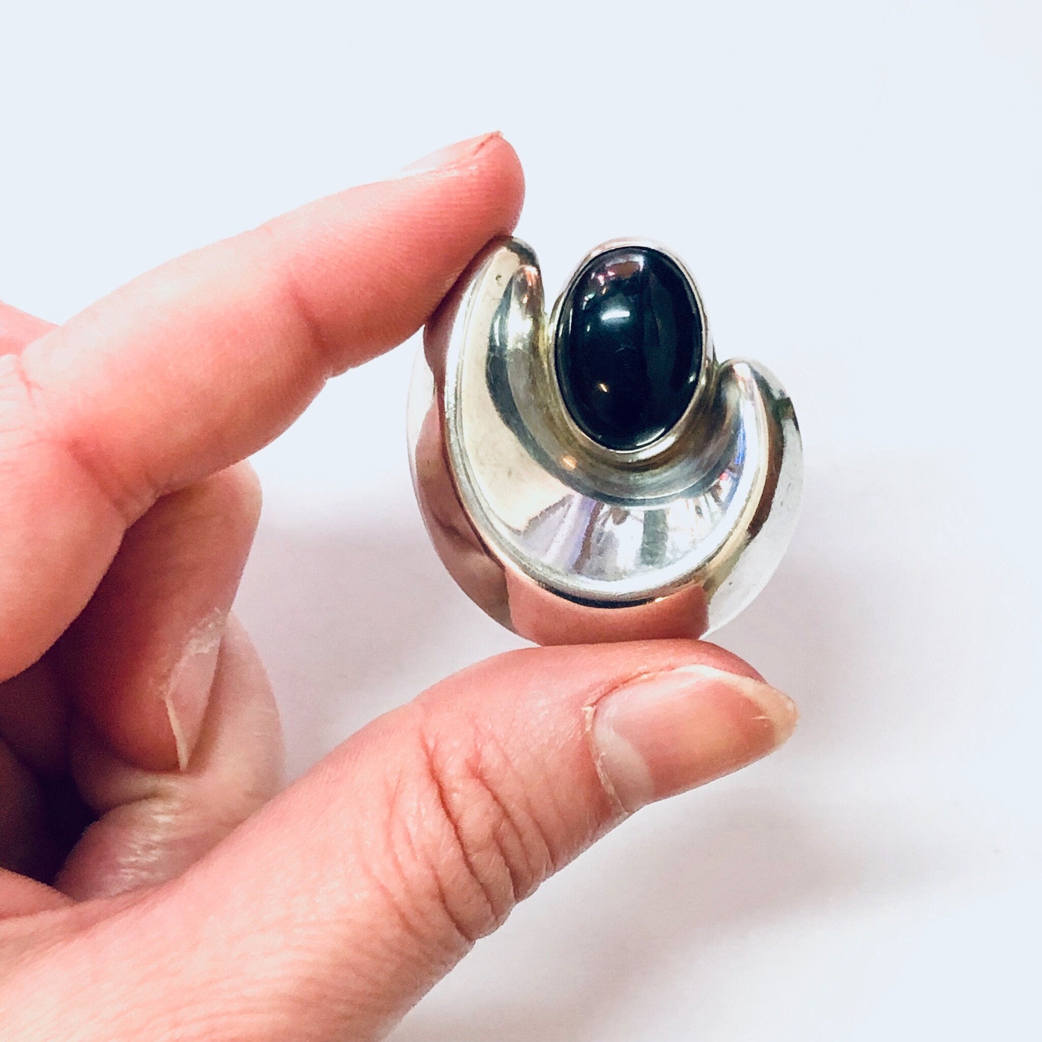 Vintage Earrings, Silver Earrings, Black Onyx, Onyx Jewelry, Vintage Jewelry, Statement Jewelry, Pierced Ears, Large Earrings, Unique Silver