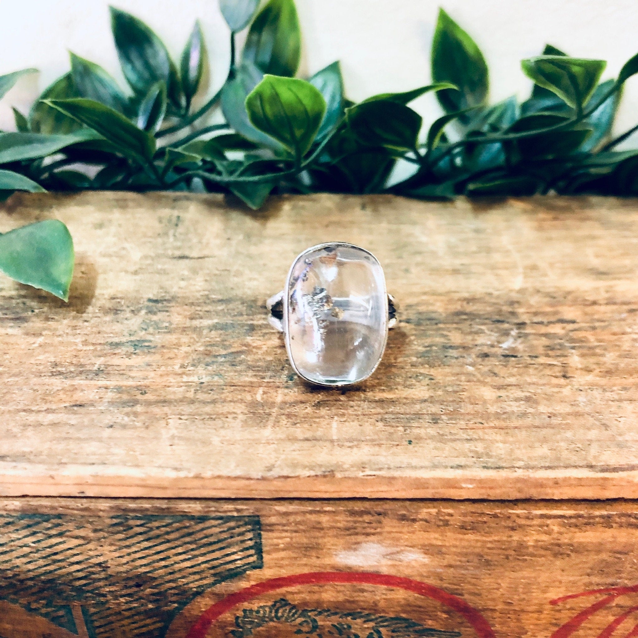 Vintage Ring, Silver Ring, Unique Jewelry, Statement Ring, Cocktail Ring, Gold Fleck Ring, Clear Ring, Bubble Ring, Vintage Jewelry, 925