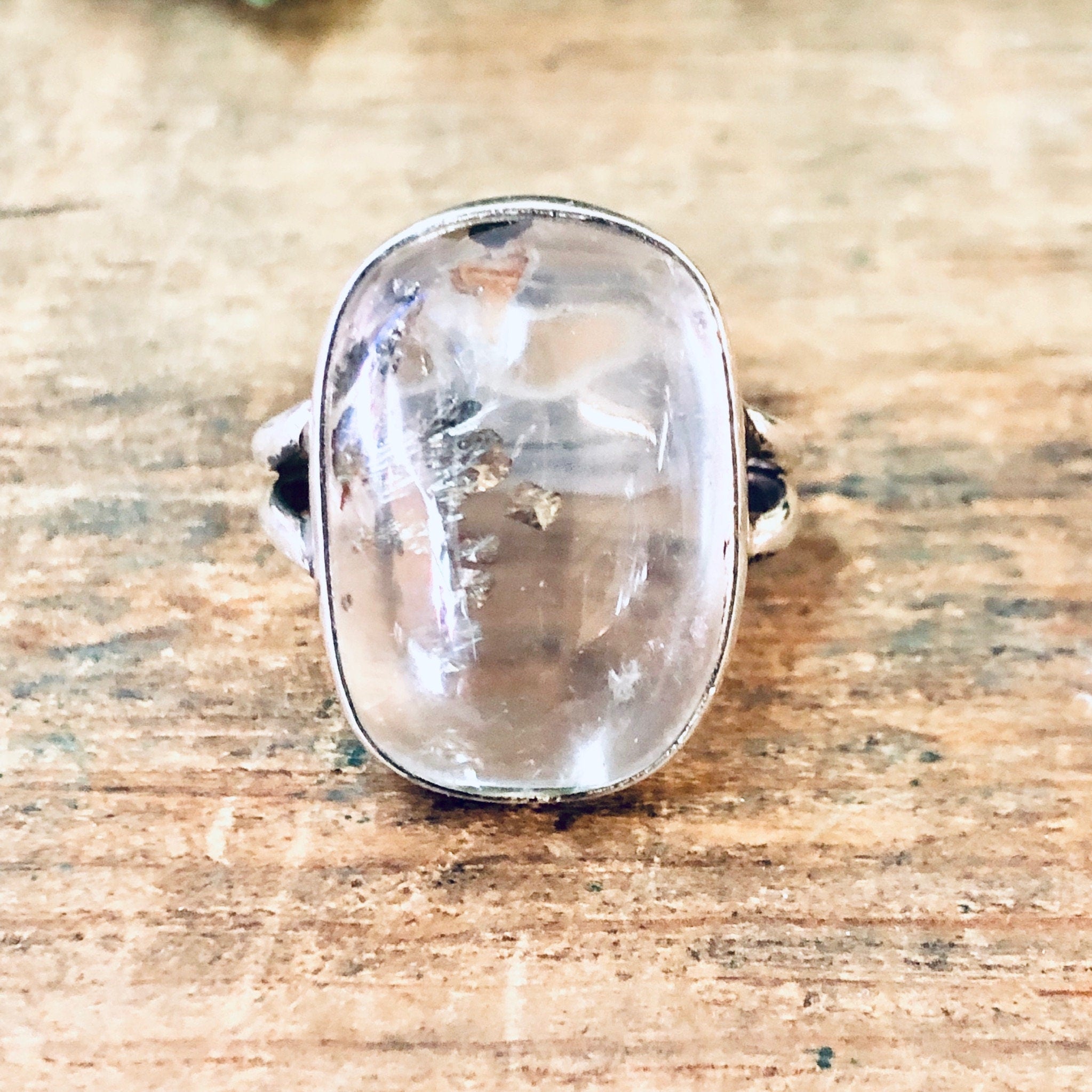 Vintage Ring, Silver Ring, Unique Jewelry, Statement Ring, Cocktail Ring, Gold Fleck Ring, Clear Ring, Bubble Ring, Vintage Jewelry, 925