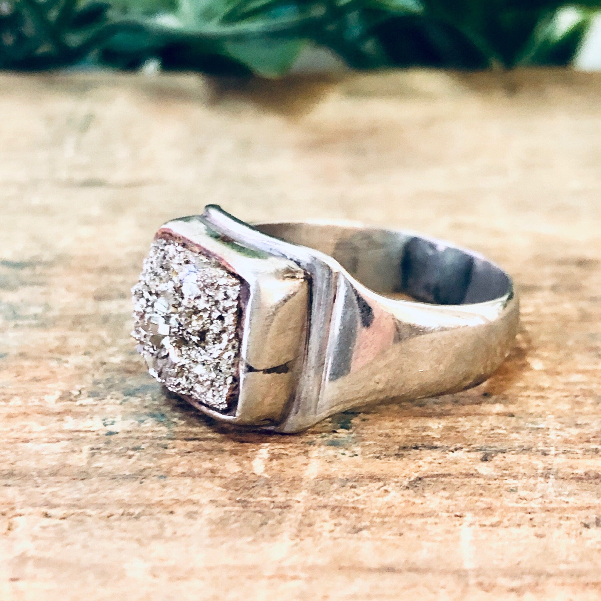 Vintage Ring, Silver Ring, Cocktail Ring, Quartz Ring, Raw Quartz, Unique Jewelry, Vintage Jewelry, Rare Ring, 925 Ring, Fools Gold, Square