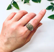 Vintage Ring, Silver Ring, Cocktail Ring, Quartz Ring, Raw Quartz, Unique Jewelry, Vintage Jewelry, Rare Ring, 925 Ring, Fools Gold, Square