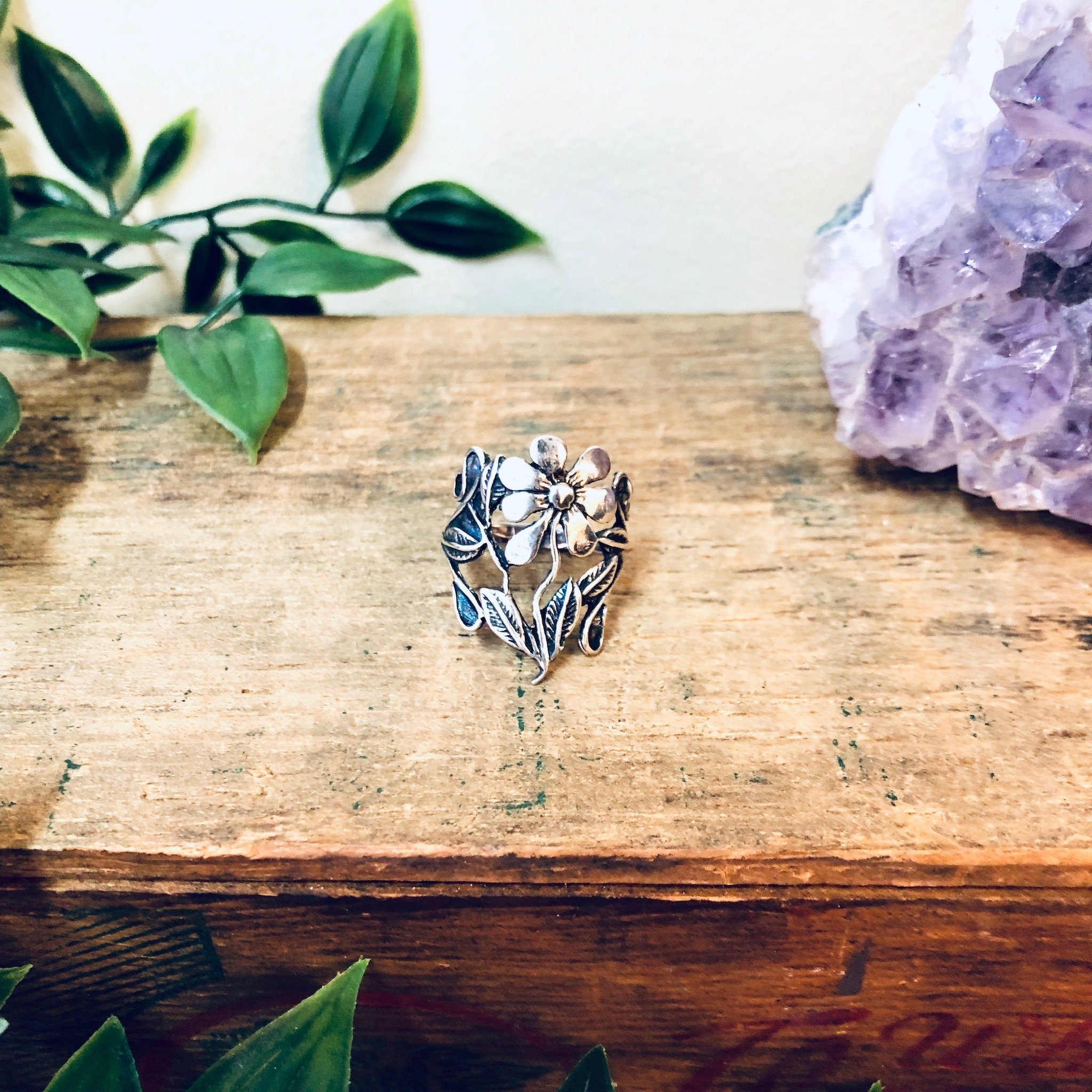 Vintage Silver Ring, Flower Ring, Floral Design, Daisy Ring, Statement Jewelry, Flower Design, 925 Ring, Unique Jewelry, Plant Ring, Boho